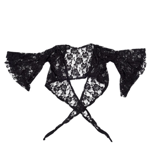 🌺 NEW BLACK SHEER LACE COVER UP HALF BELLY SHIRT - Picture 3 of 8